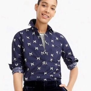J crew Dalmatian Novelty Print 3/4 Button Down Shirt Academia Preppy Career Sz 4